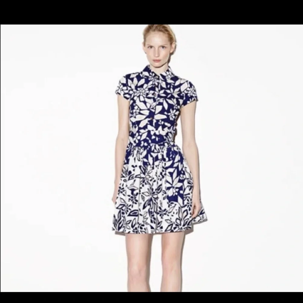 NWT Diane Von Furstenberg Navy Blue Printed Cotton Belted Scarlet - Picture 2 of 8